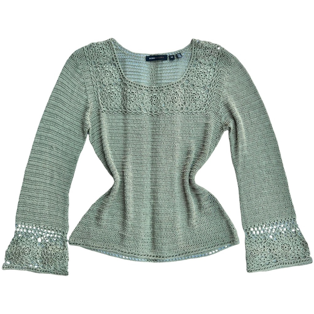 Y2K Vintage Crochet BCBG Long Sleeve Knit Sweater Top